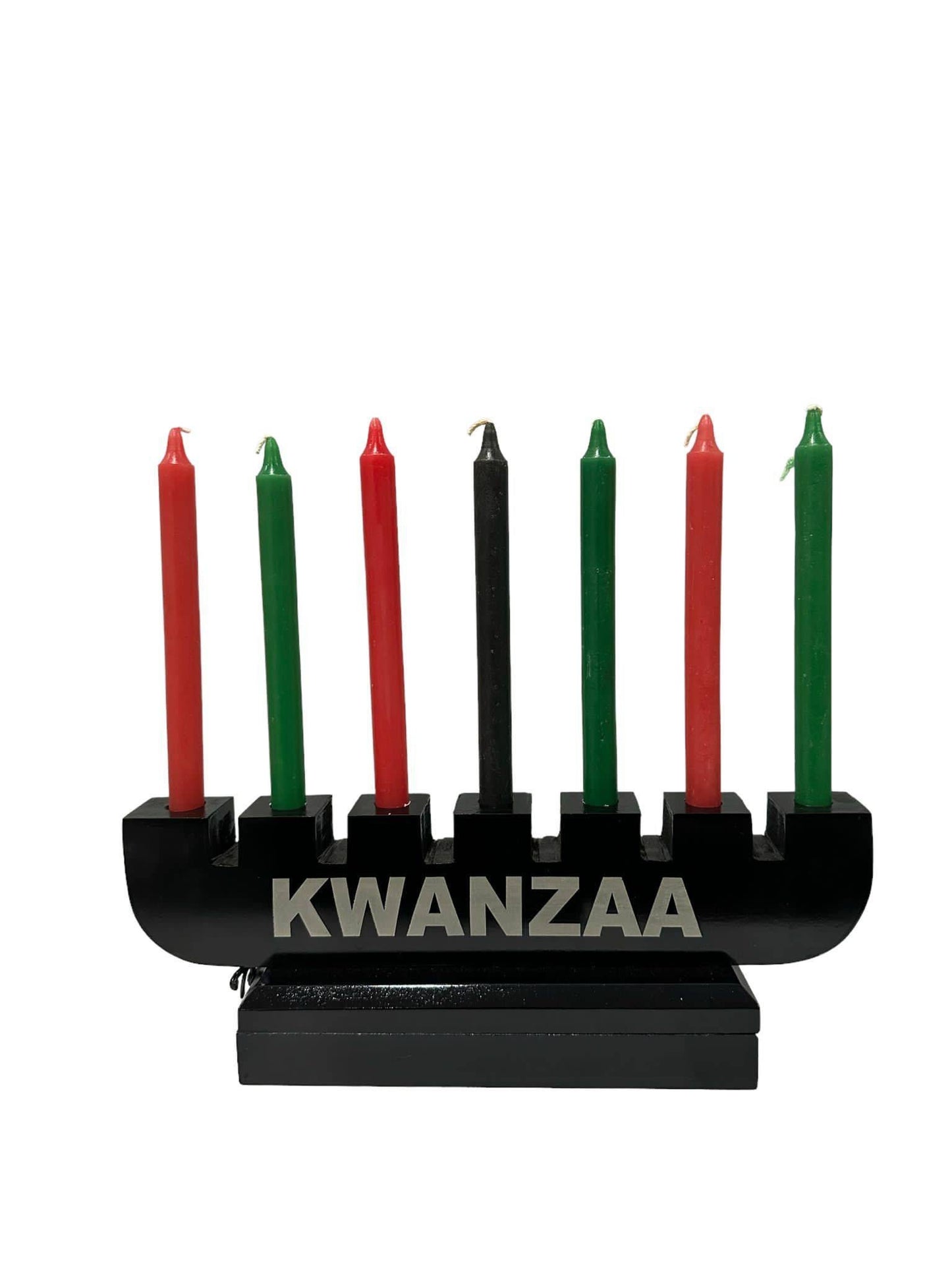 Kwaanza Kinara set with candles/Solid black wood Kinara set.