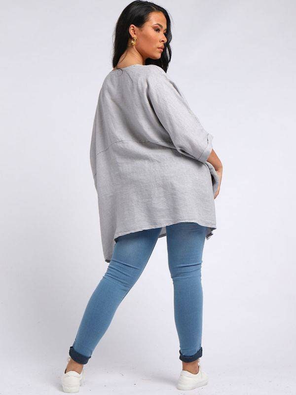 Plain Front Pockets Oversized Classy Top/Solid Linen Top.