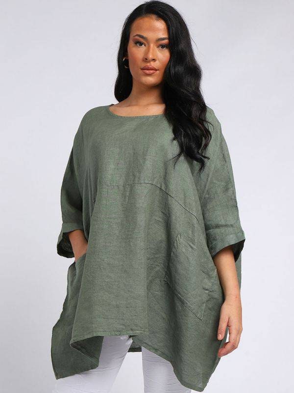 Plain Front Pockets Oversized Classy Top/Solid Linen Top.