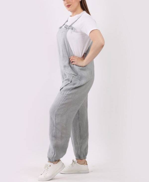 Italian Ladies Plain Linen Lagenlook Dungaree.