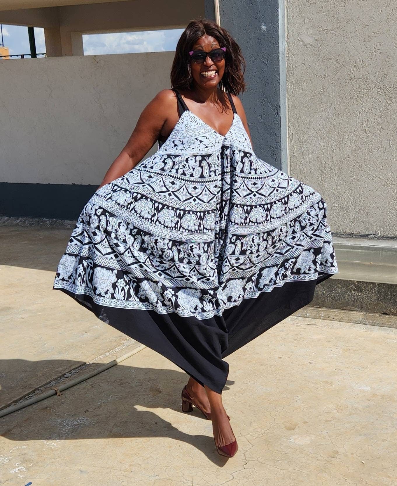 African Jumpsuit/Bohemian Jumpsuit/Black and White Free size.