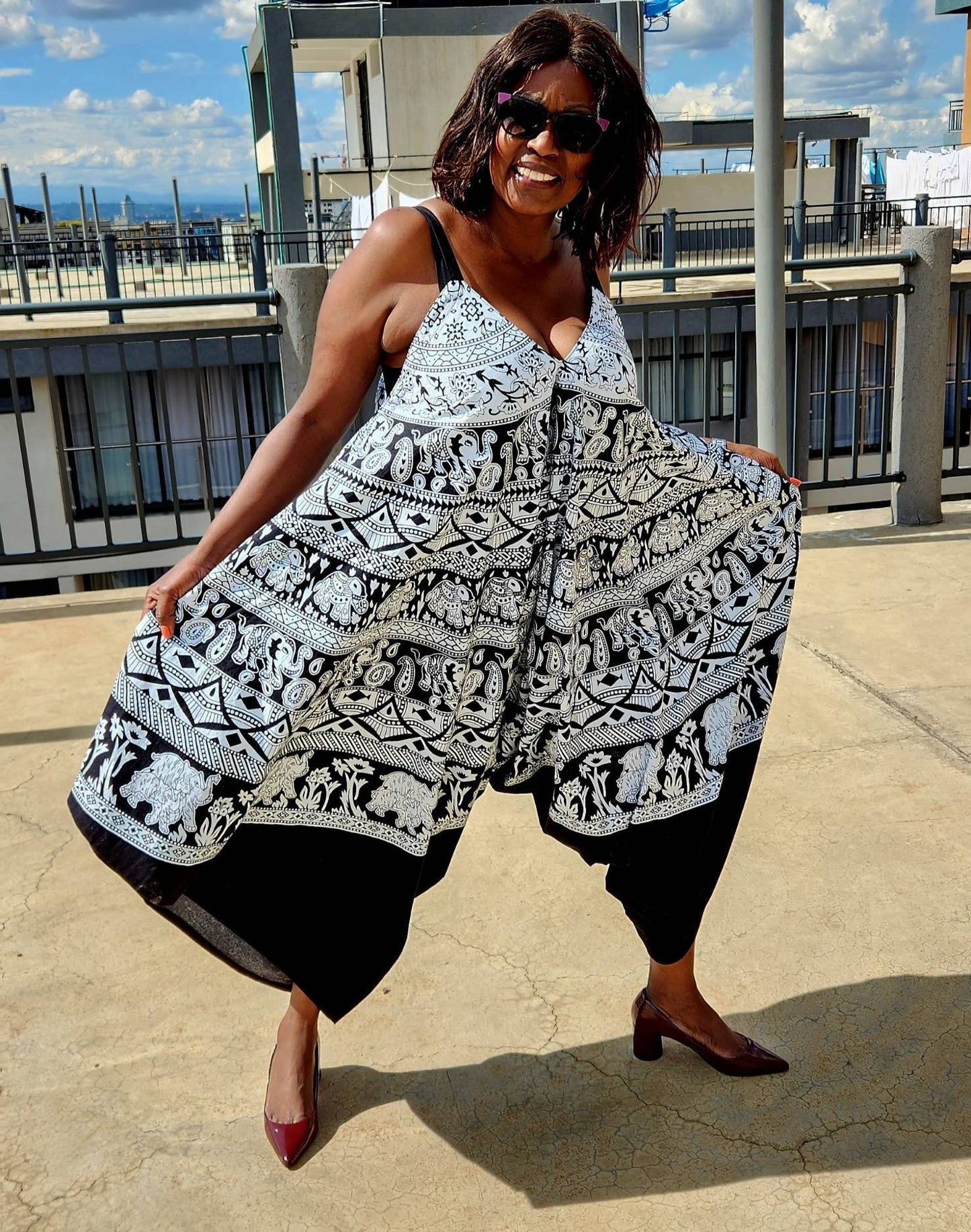 African Jumpsuit/Bohemian Jumpsuit/Black and White Free size.