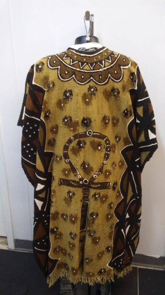 Bogolan African Mudcloth Poncho Scarf, split in the middle and both sides 100% Cotton made in Mali. UNISEX