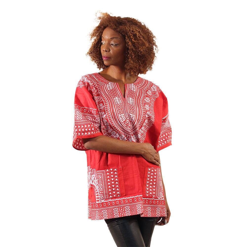 Dashiki Red and White Unisex Shirt/Oversized Big & Tall Dashiki Ethnic Shirt 100% Cotton. Size 1X-8XL.