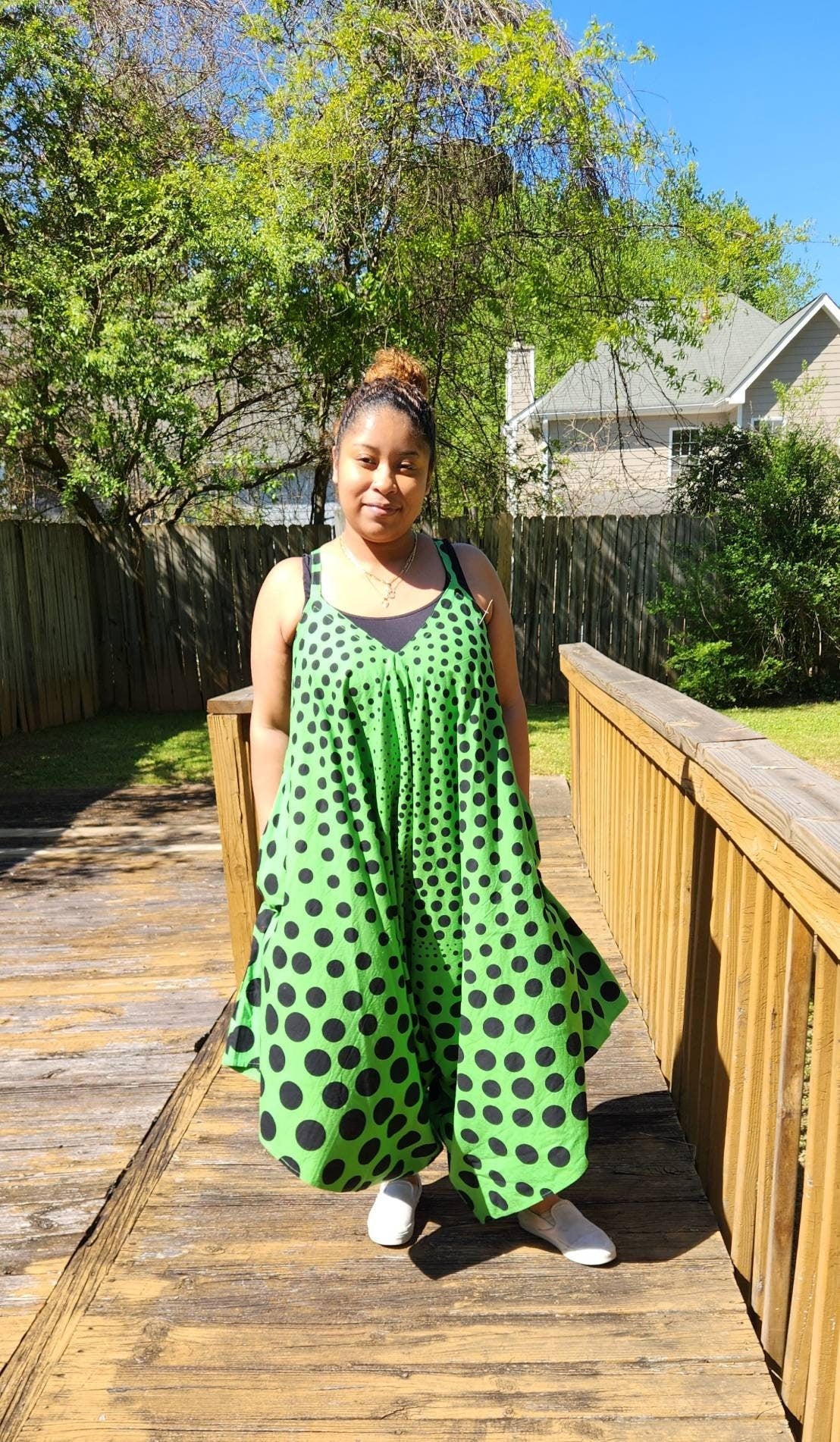 Polka Dot Jumper Dress/African Jumpsuit. 100% Cotton, one size fit most.