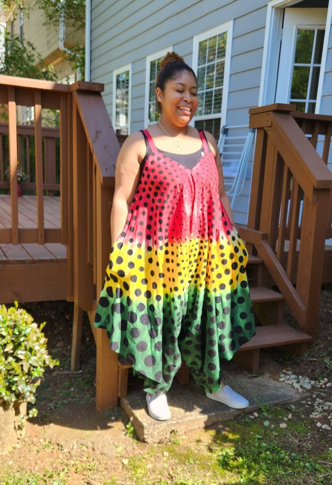 Polka Dot Jumper Dress/African Jumpsuit. 100% Cotton, one size fit most.