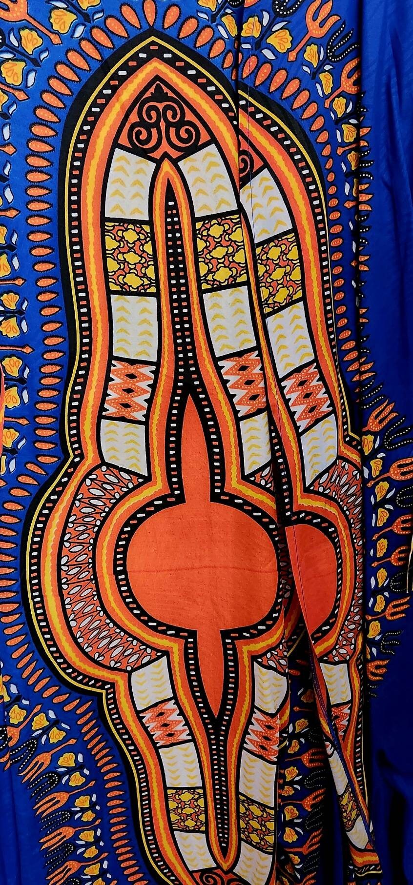 African Dashiki Print Kimono Duster Overcoat, Floor length fits size M/L.