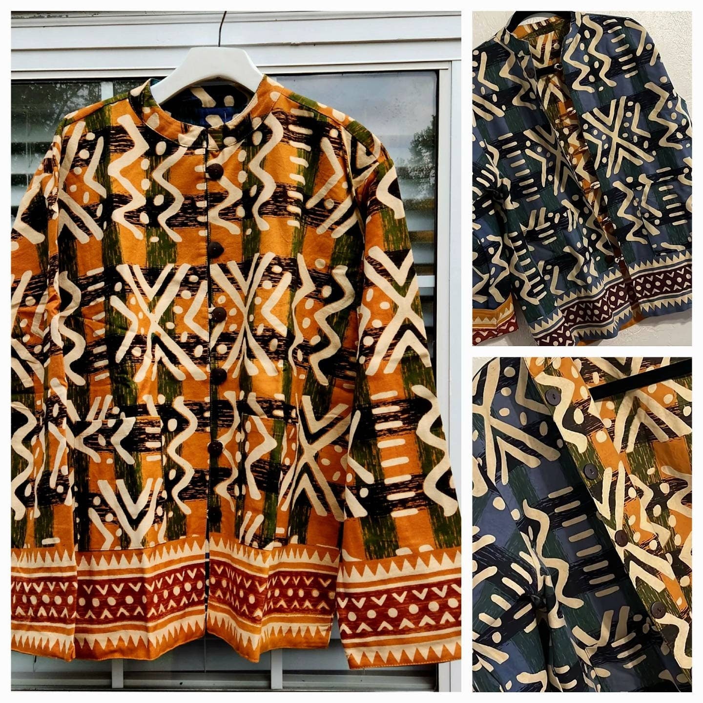 Mudcloth Print Reversible Unisex Jacket, African Print Ankara Jacket.