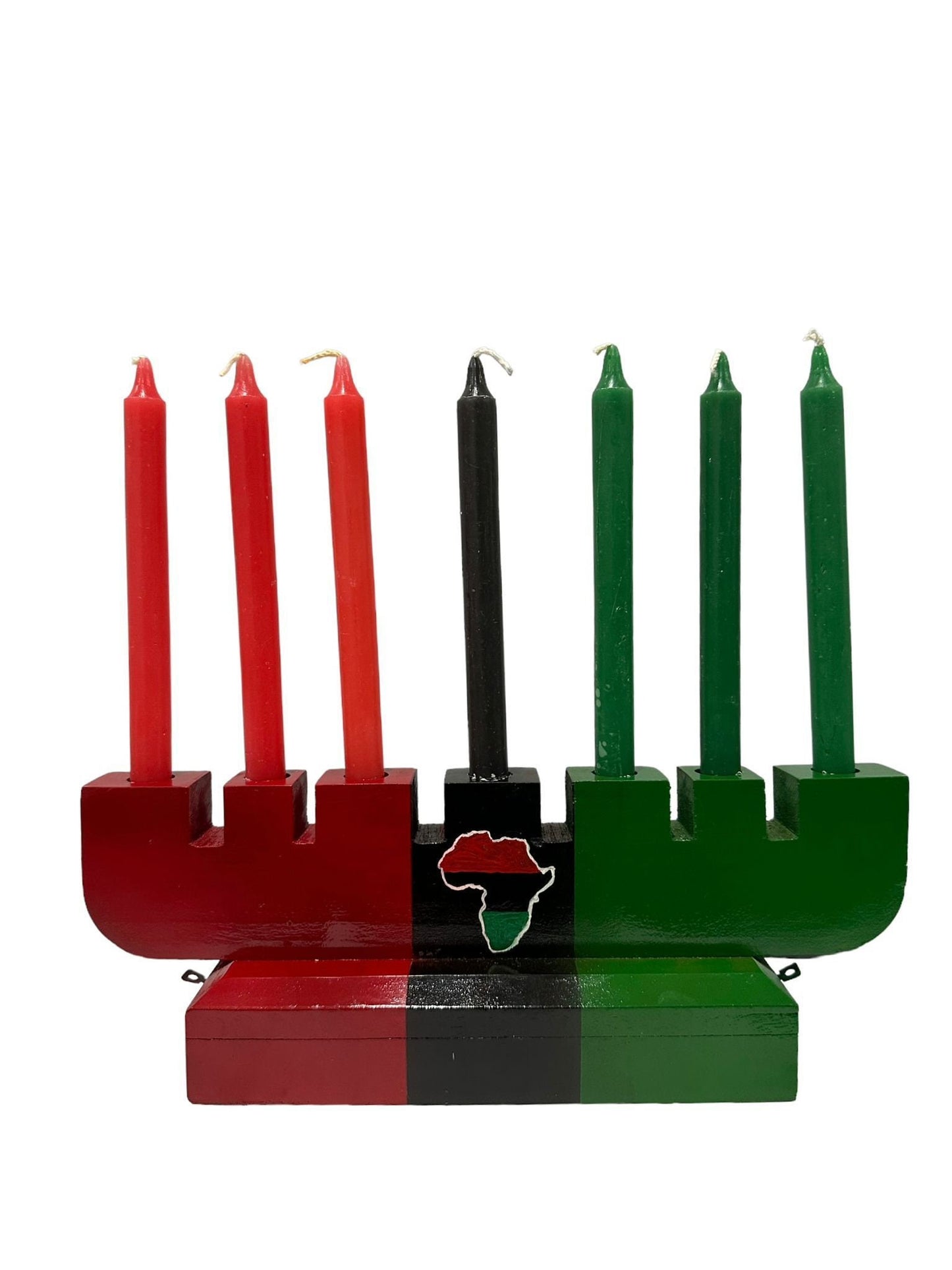 Kwanzaa Kinara set with candles/Natural Wood Kinara for Kwanzaa Celebration.