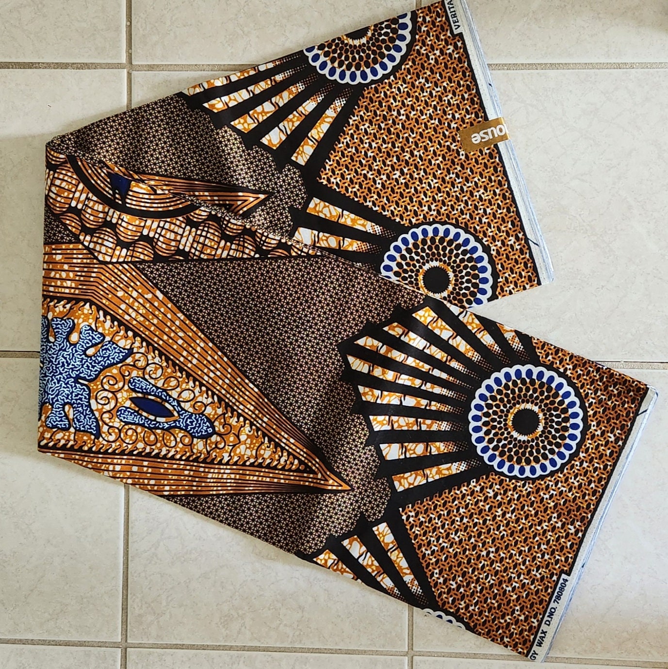 Kitenge Ankara Fabric Tan Brown Black Color shade of blue/Waxprint African Print Cotton Fabric Wholesale 48".