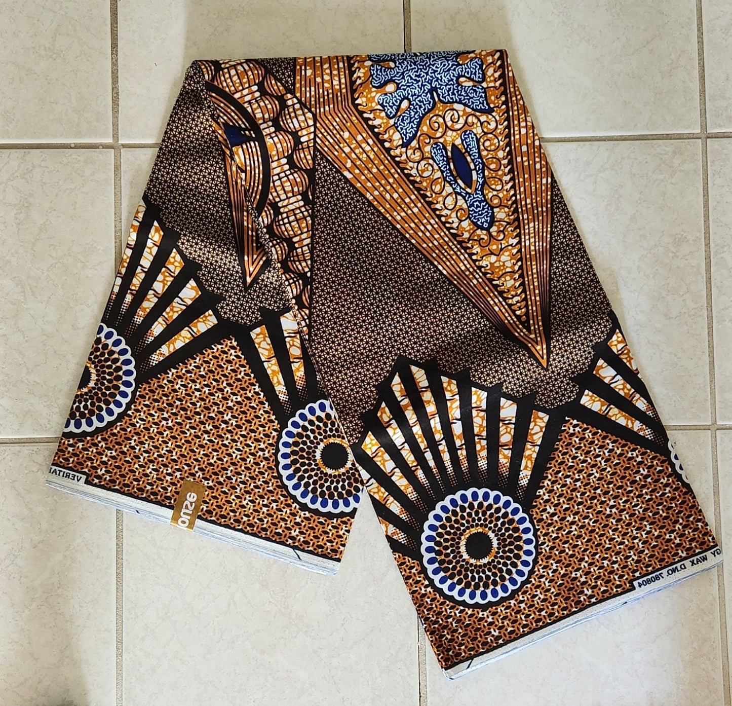 Kitenge Ankara Fabric Tan Brown Black Color shade of blue/Waxprint African Print Cotton Fabric Wholesale 48".
