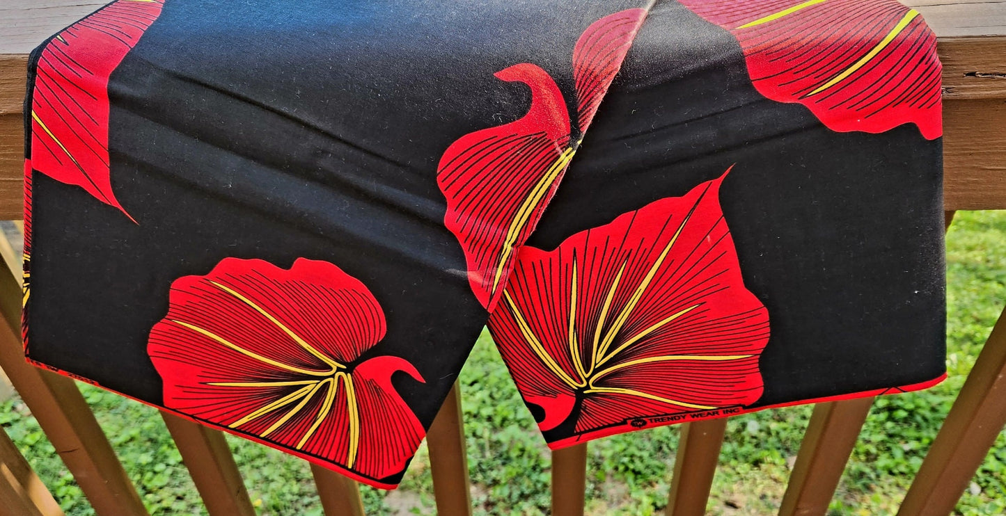 Wholesale Floral Red Ankara Fabric, bold African Print Leafy Red & Black 4 yards.