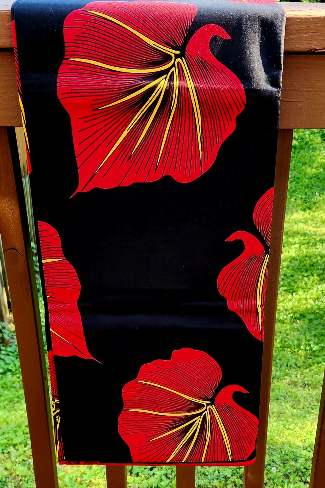 Wholesale Floral Red Ankara Fabric, bold African Print Leafy Red & Black 4 yards.