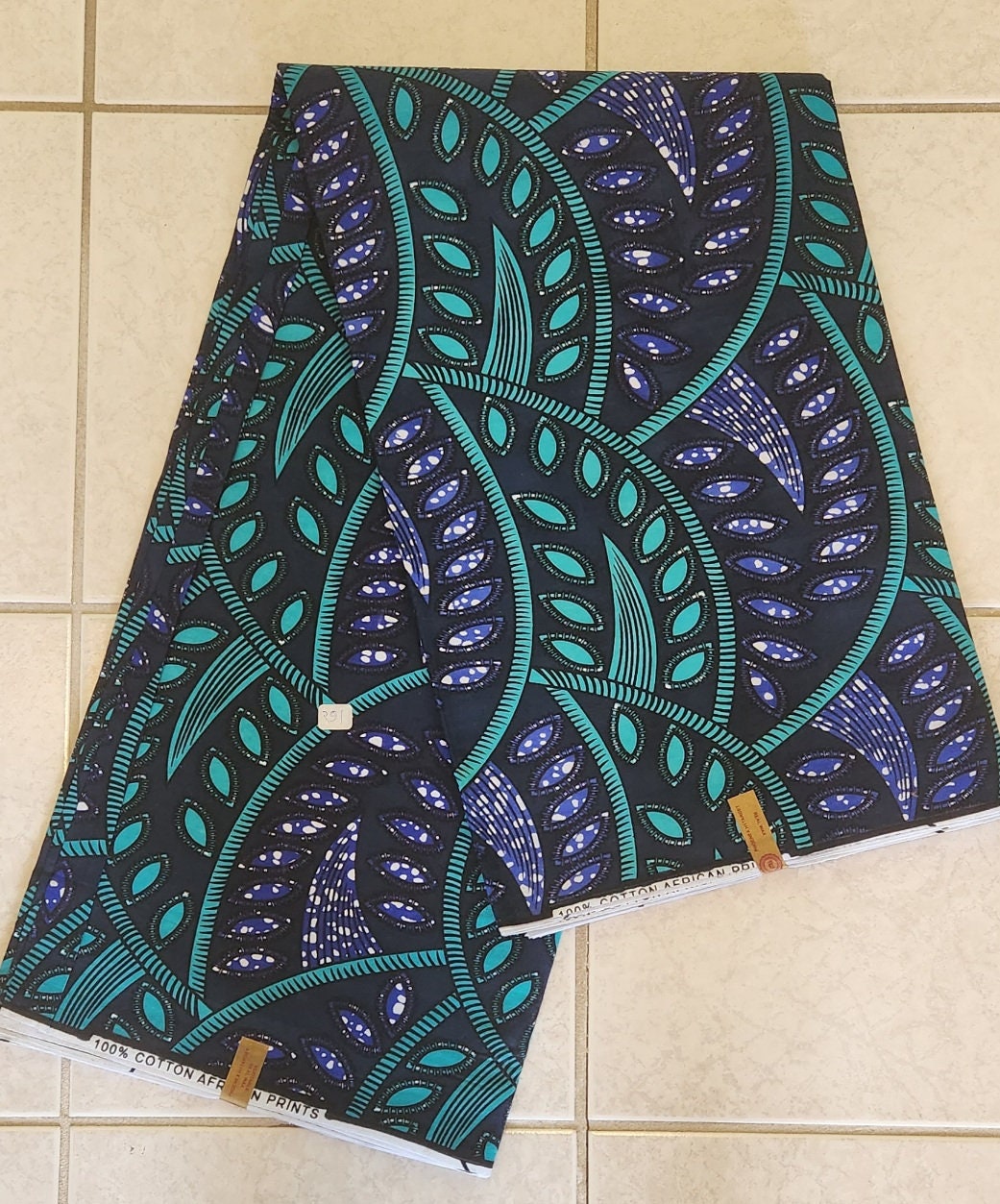 Ocean Blue African Print Fabric/Ankara Fabric/Kitenge by Yd or 6 yards Bulk. 100% cotton.