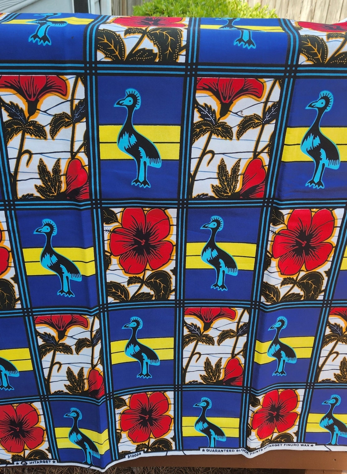 Spring Blue Floral Birds Fabric Yardage/African Blue Bird Fabric.