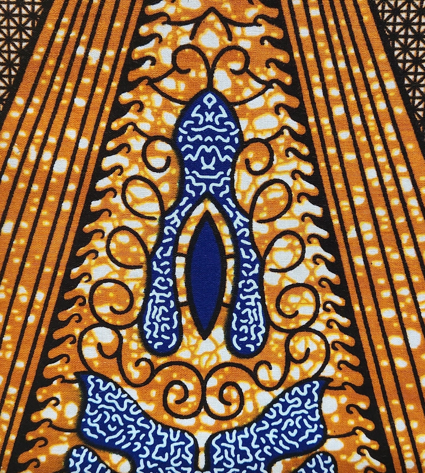 Kitenge Ankara Fabric Tan Brown Black Color shade of blue/Waxprint African Print Cotton Fabric Wholesale 48".
