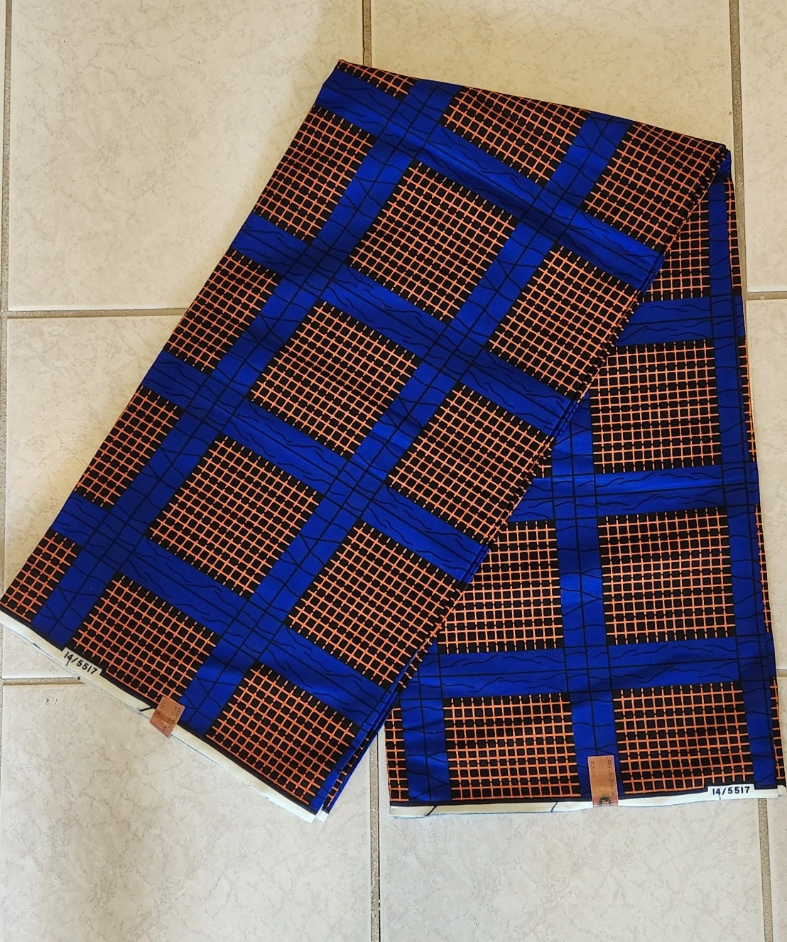 Ankara Blue Square Fabric/ African Print Fabric Kitenge by Yd or Bulk