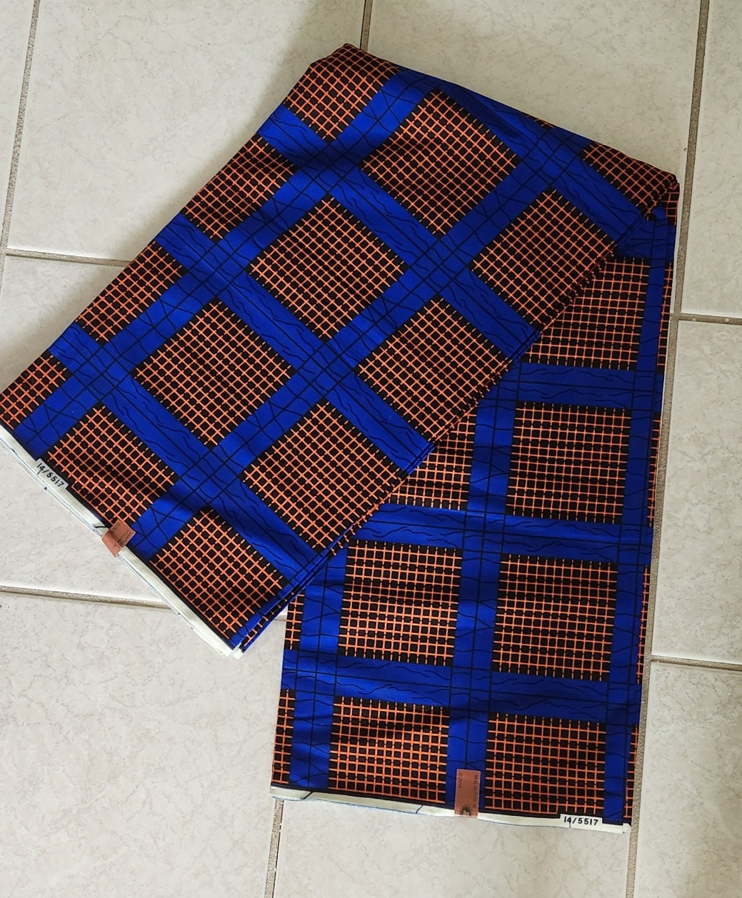 Ankara Blue Square Fabric/ African Print Fabric Kitenge by Yd or Bulk