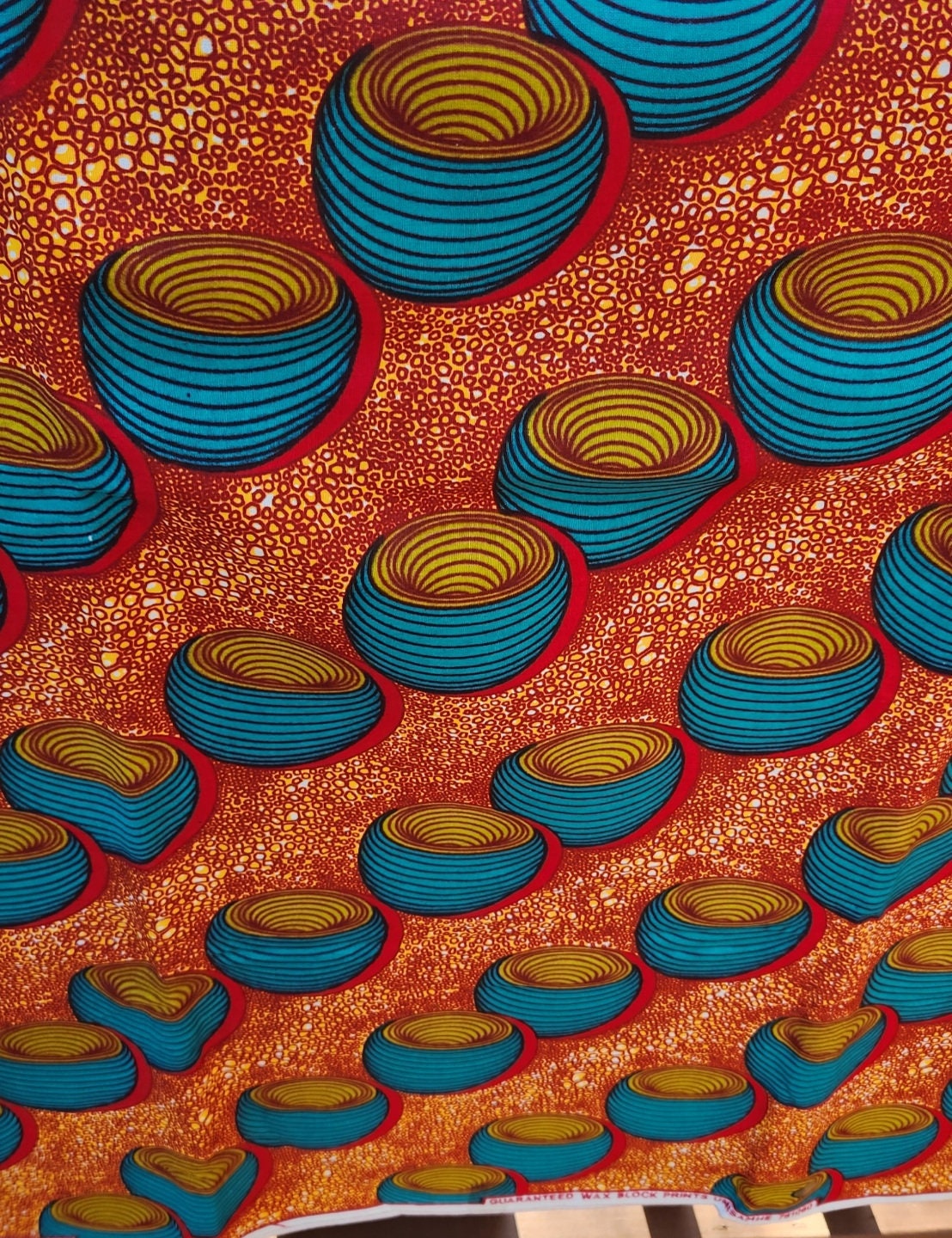 Orange Amber Teal African Print Ankara Fabric 6Yards.