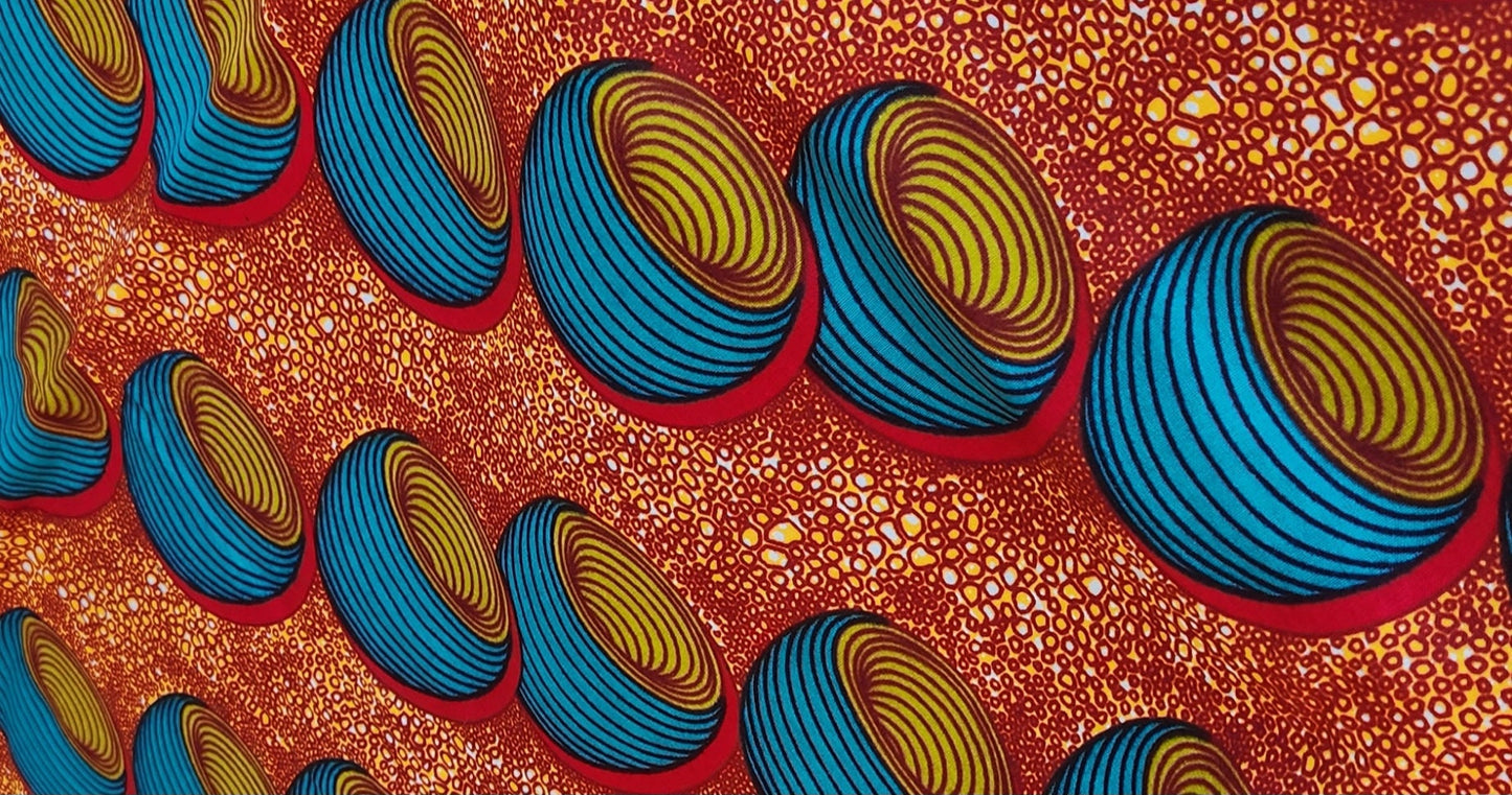 Orange Amber Teal African Print Ankara Fabric 6Yards.