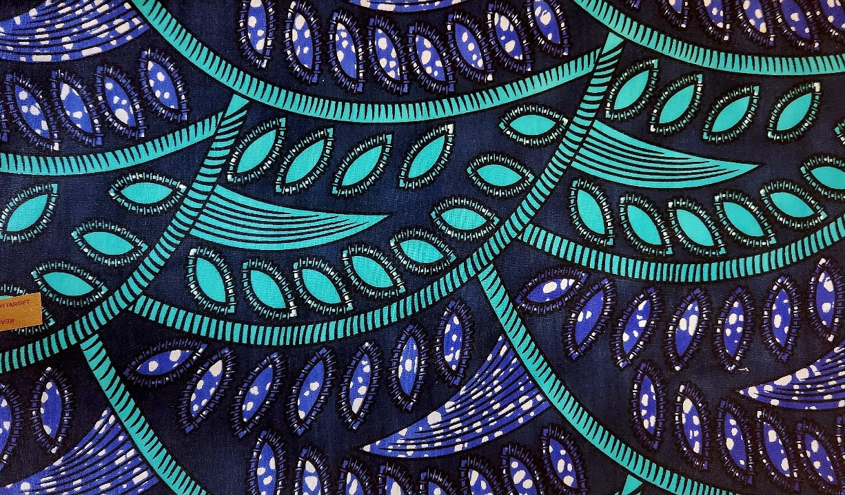 Ocean Blue African Print Fabric/Ankara Fabric/Kitenge by Yd or 6 yards Bulk. 100% cotton.