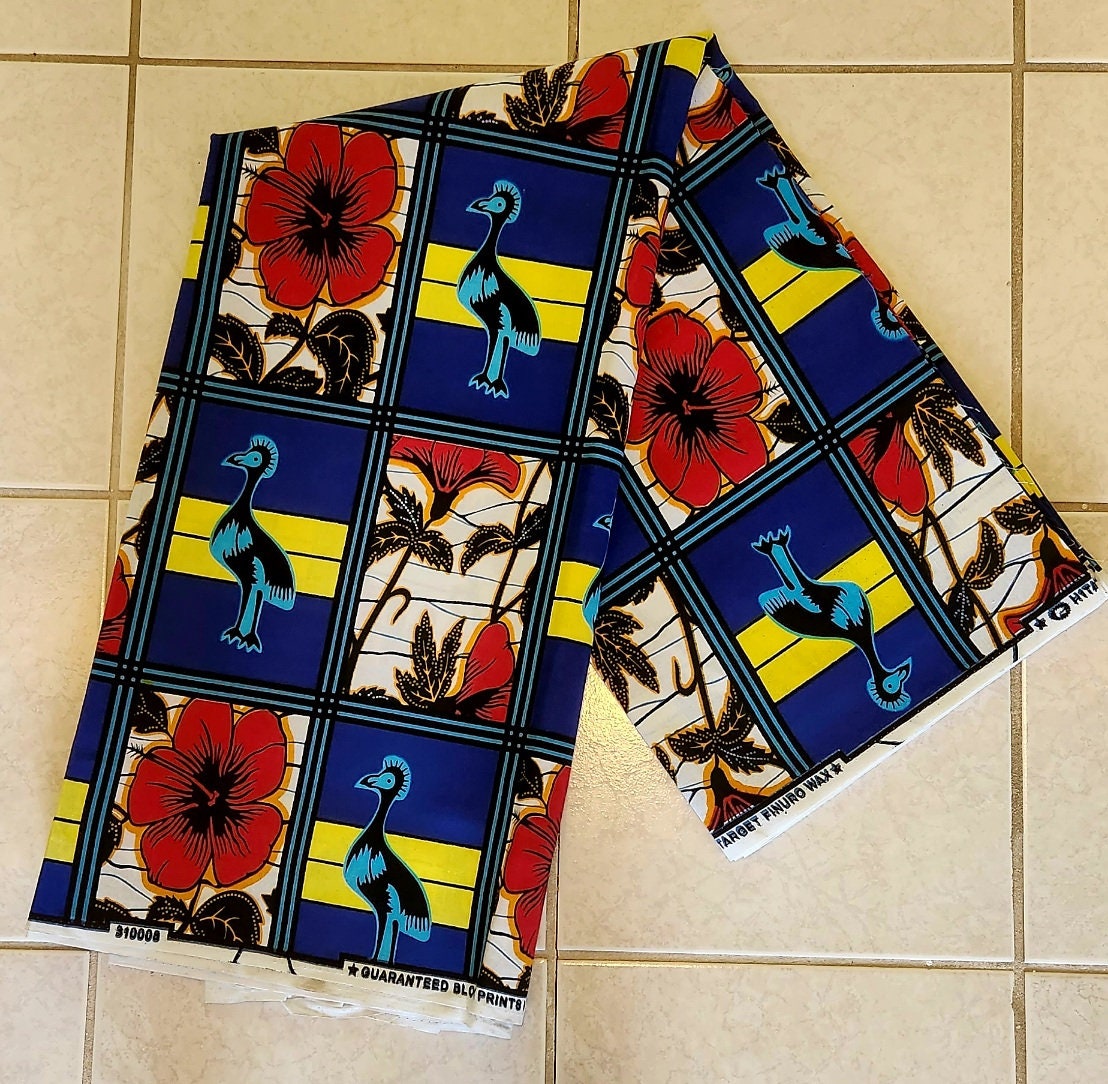 Spring Blue Floral Birds Fabric Yardage/African Blue Bird Fabric.