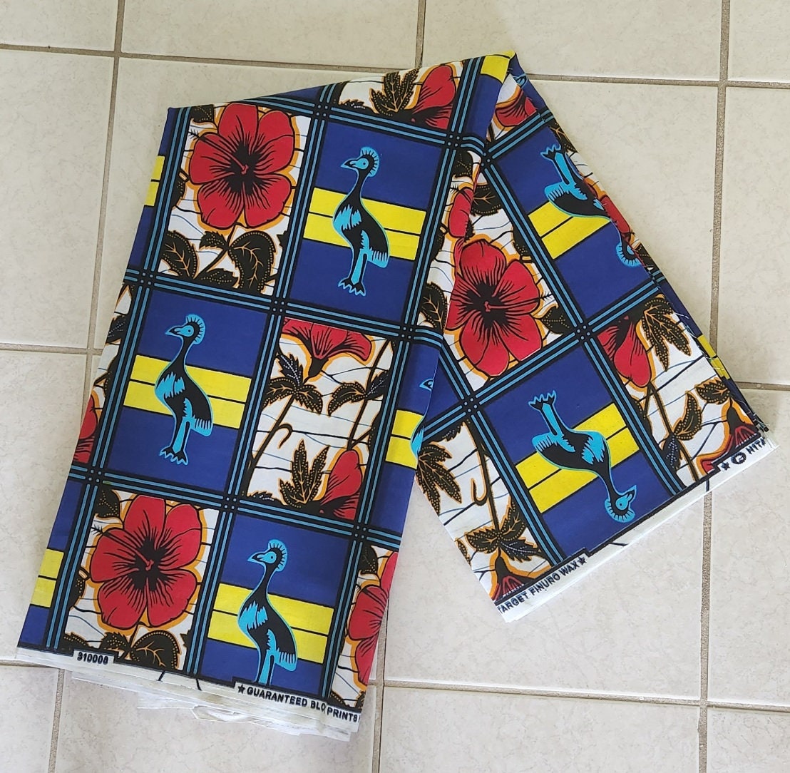 Spring Blue Floral Birds Fabric Yardage/African Blue Bird Fabric.