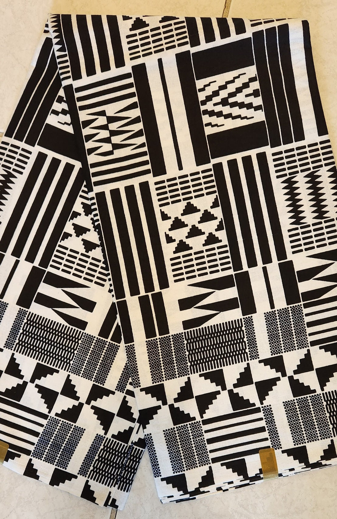 Black White Kente Fabric/ African Print Fabric 6 yards.
