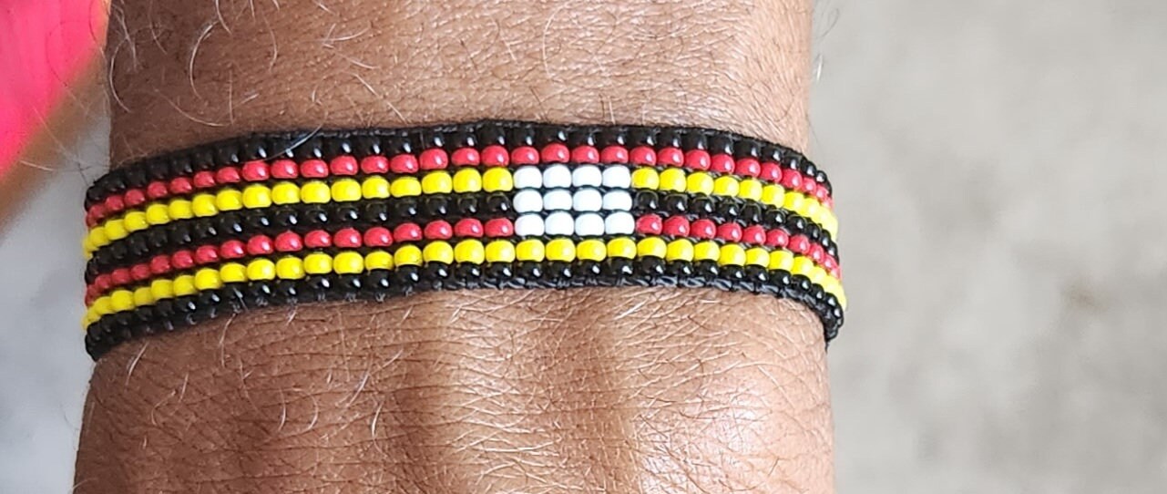 Uganda Flag Bracelet/Wrist Band/Uganda Flag Bracelet/Adjustable Beaded Bracelet.