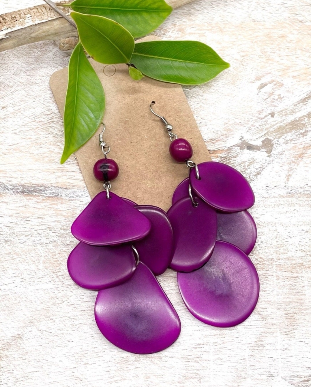 Tagua Drop Nutshell Earrings/Tagua Nut Organic Earrings from Peru.