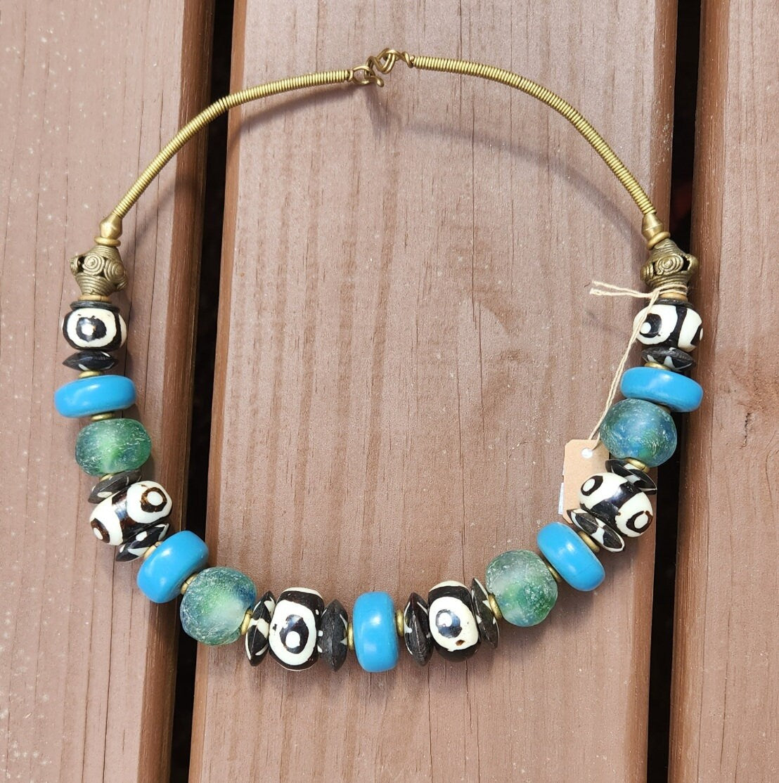 Chunky Mix Bone Glass Necklace 100% Authentic/Unisex.