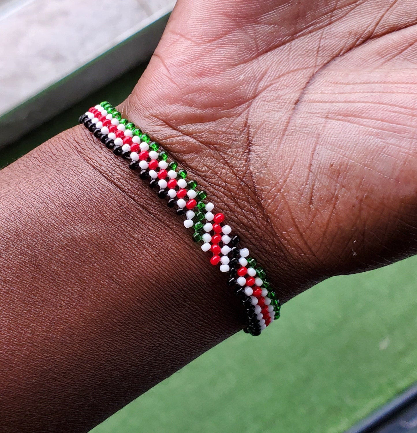 Kenyan 5 Line skinny Flag Wrist Bracelet/Beaded Bracelets very simple/Gift idea/Non Elastic/Use soap and water for easy wear.