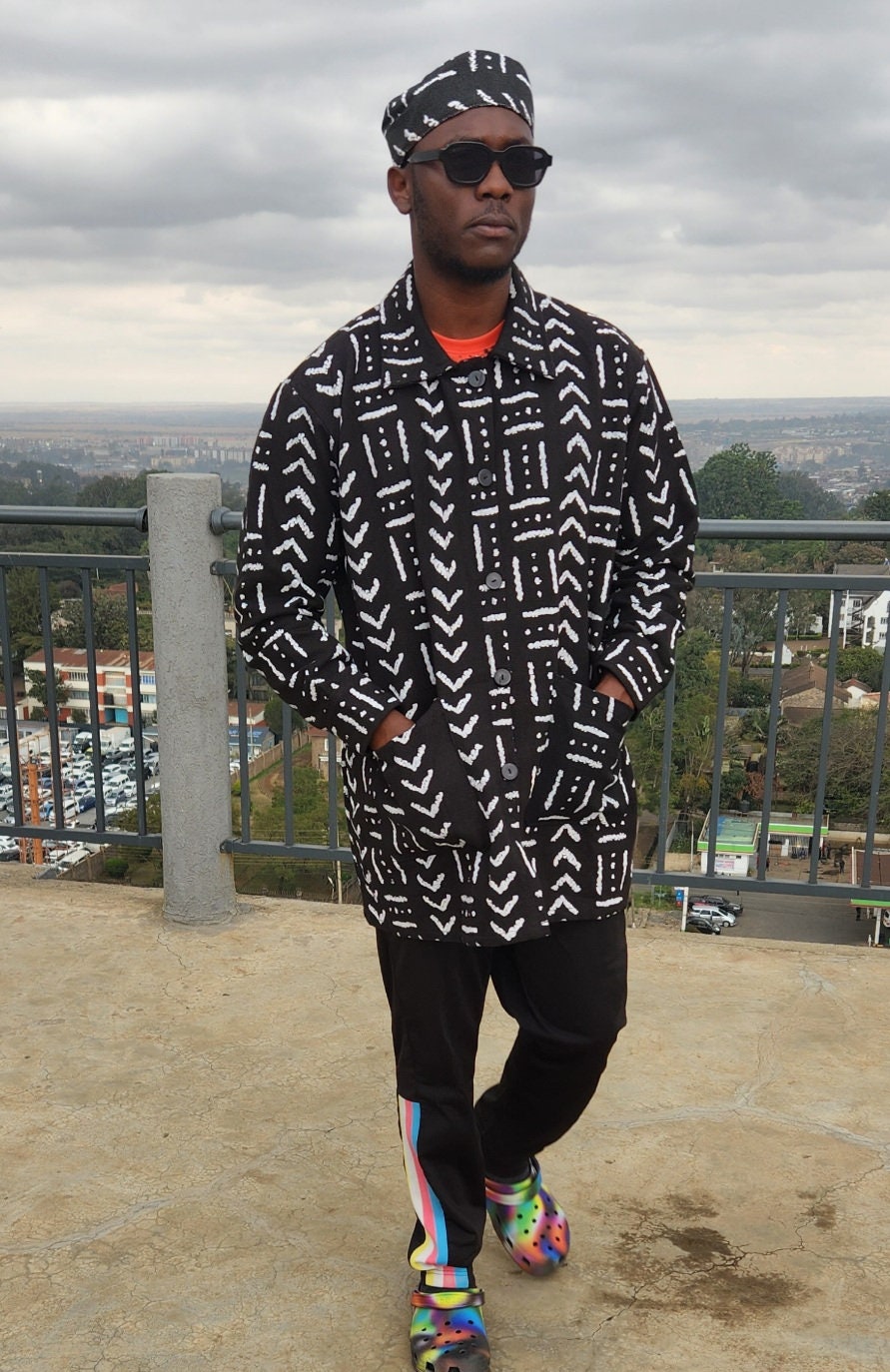Plus size Mud Cloth Shirt/Black and White Mudcloth Shirt/Oversize Jacket. One size fits upto L-XL.