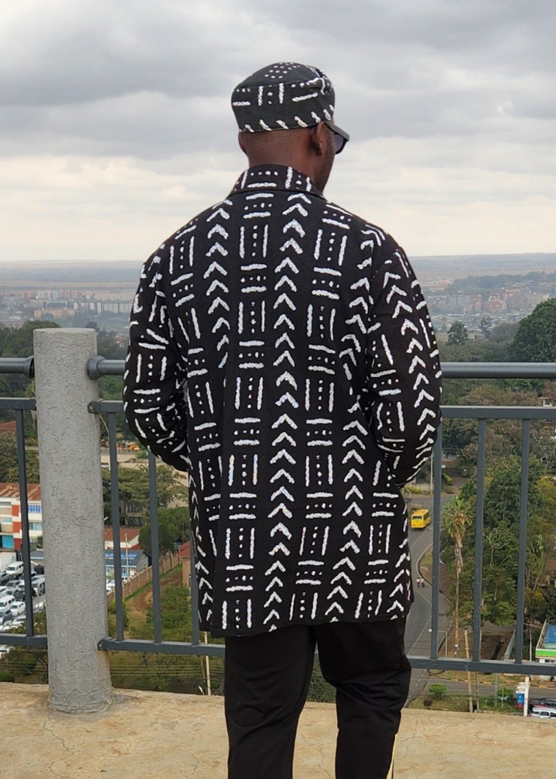 Plus size Mud Cloth Shirt/Black and White Mudcloth Shirt/Oversize Jacket. One size fits upto L-XL.