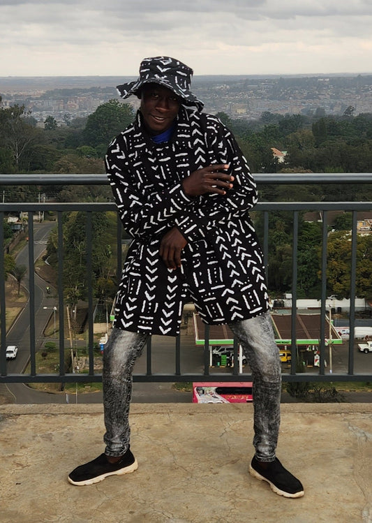 Plus size Mud Cloth Shirt/Black and White Mudcloth Shirt/Oversize Jacket. One size fits upto L-XL.