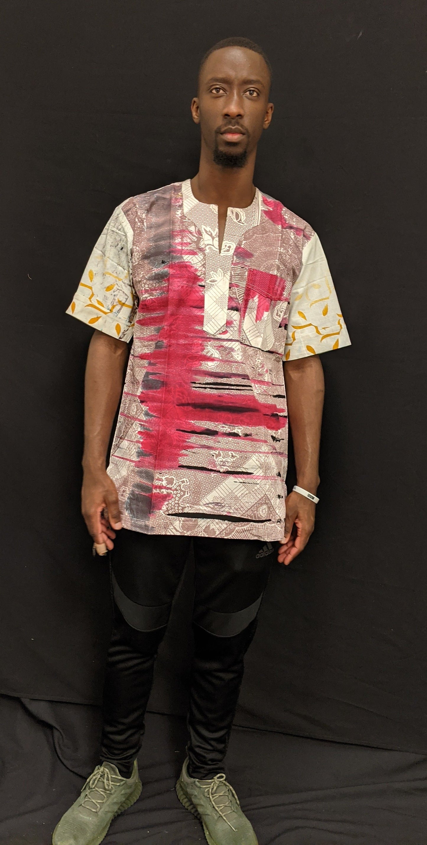 Shade of Pink Splash Shirt/African Kitenge Cotton Mens Shirt size S/M Chest 44".
