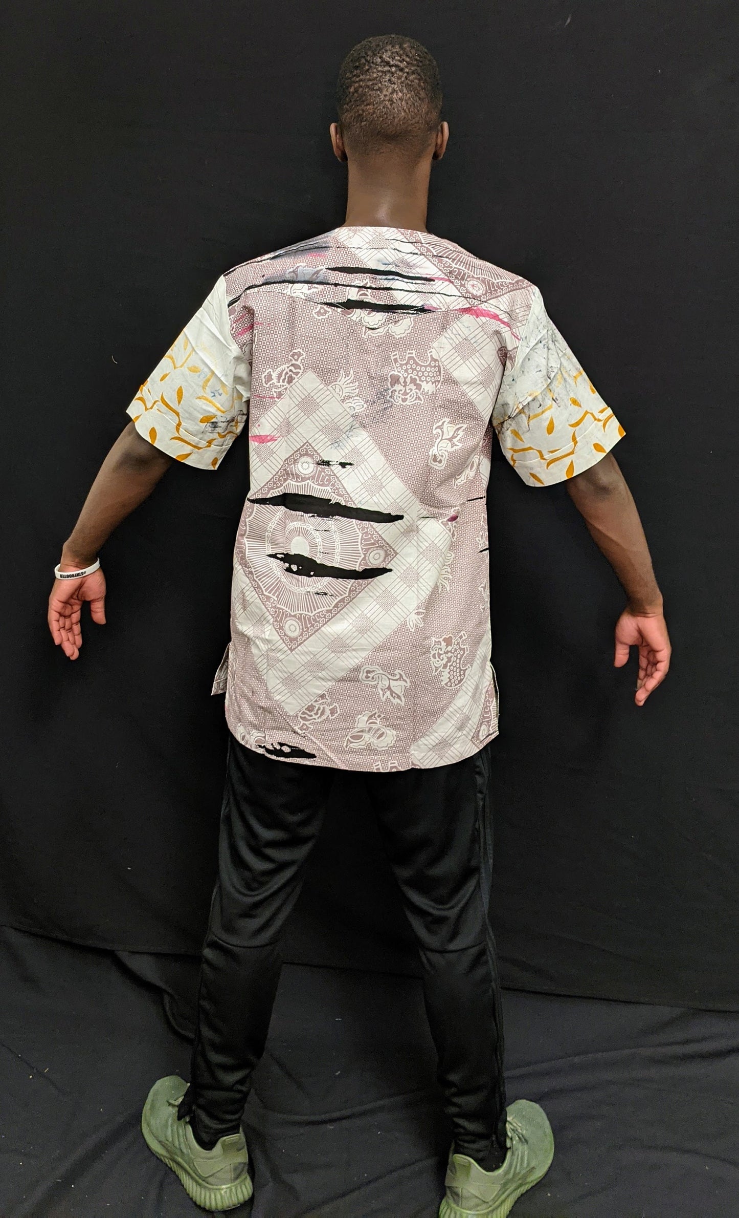 Shade of Pink Splash Shirt/African Kitenge Cotton Mens Shirt size S/M Chest 44".