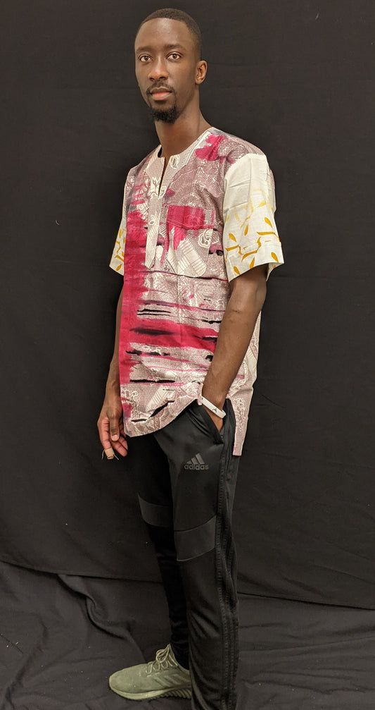 Shade of Pink Splash Shirt/African Kitenge Cotton Mens Shirt size S/M Chest 44".