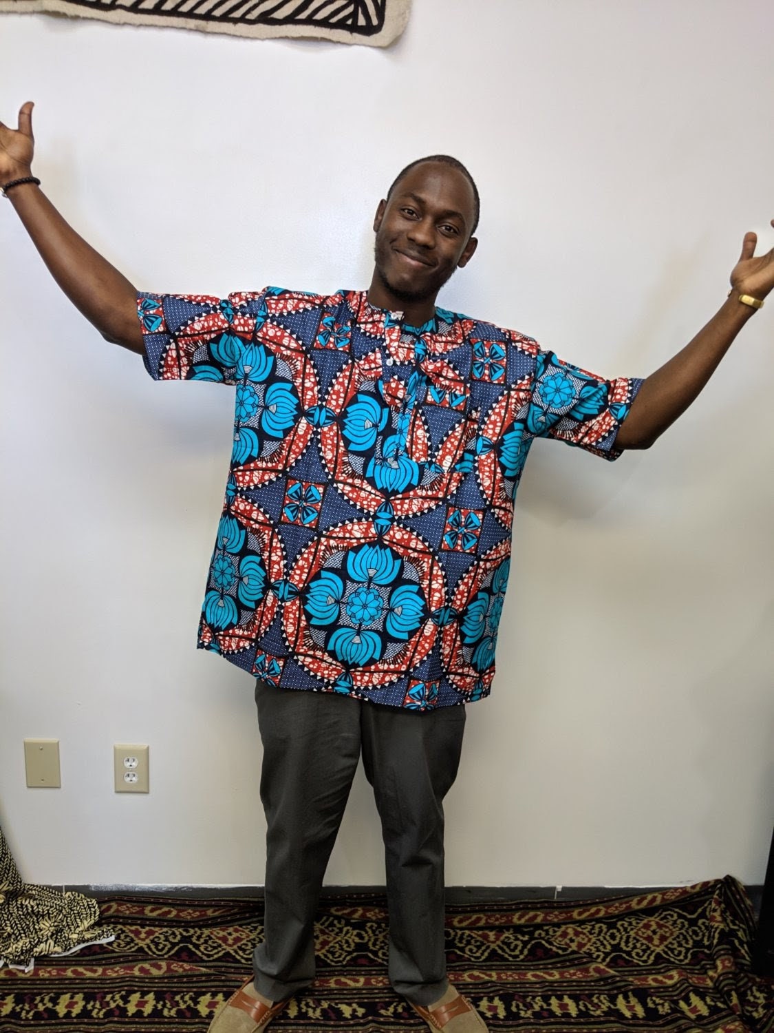Teal Floral African Print Shirt,/Big & Tall Men size Chest 52"x33".