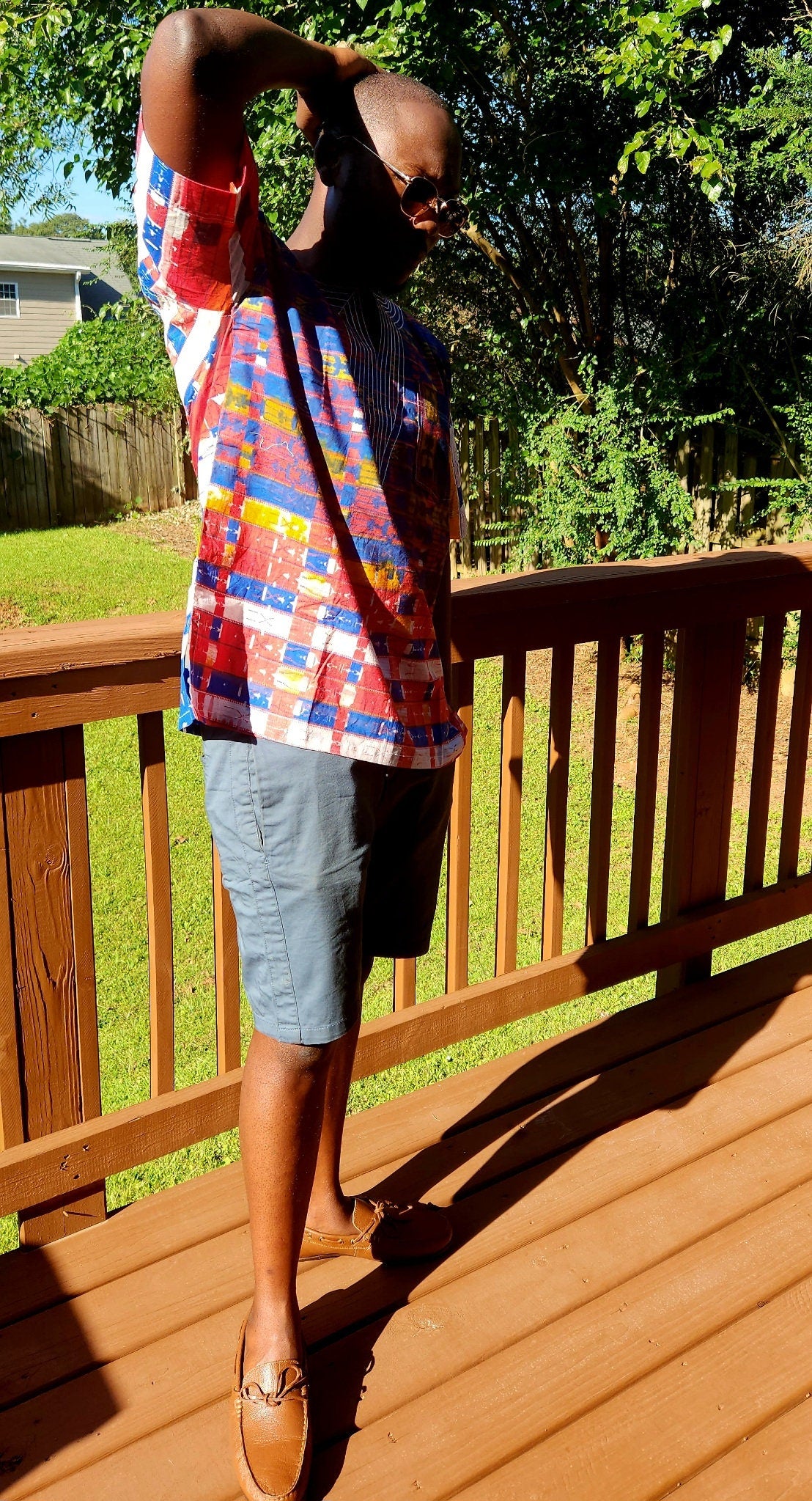 Shade of Blue Splash Dashiki Shirt/100% organic cotton/African Mens Shirt size L 51".