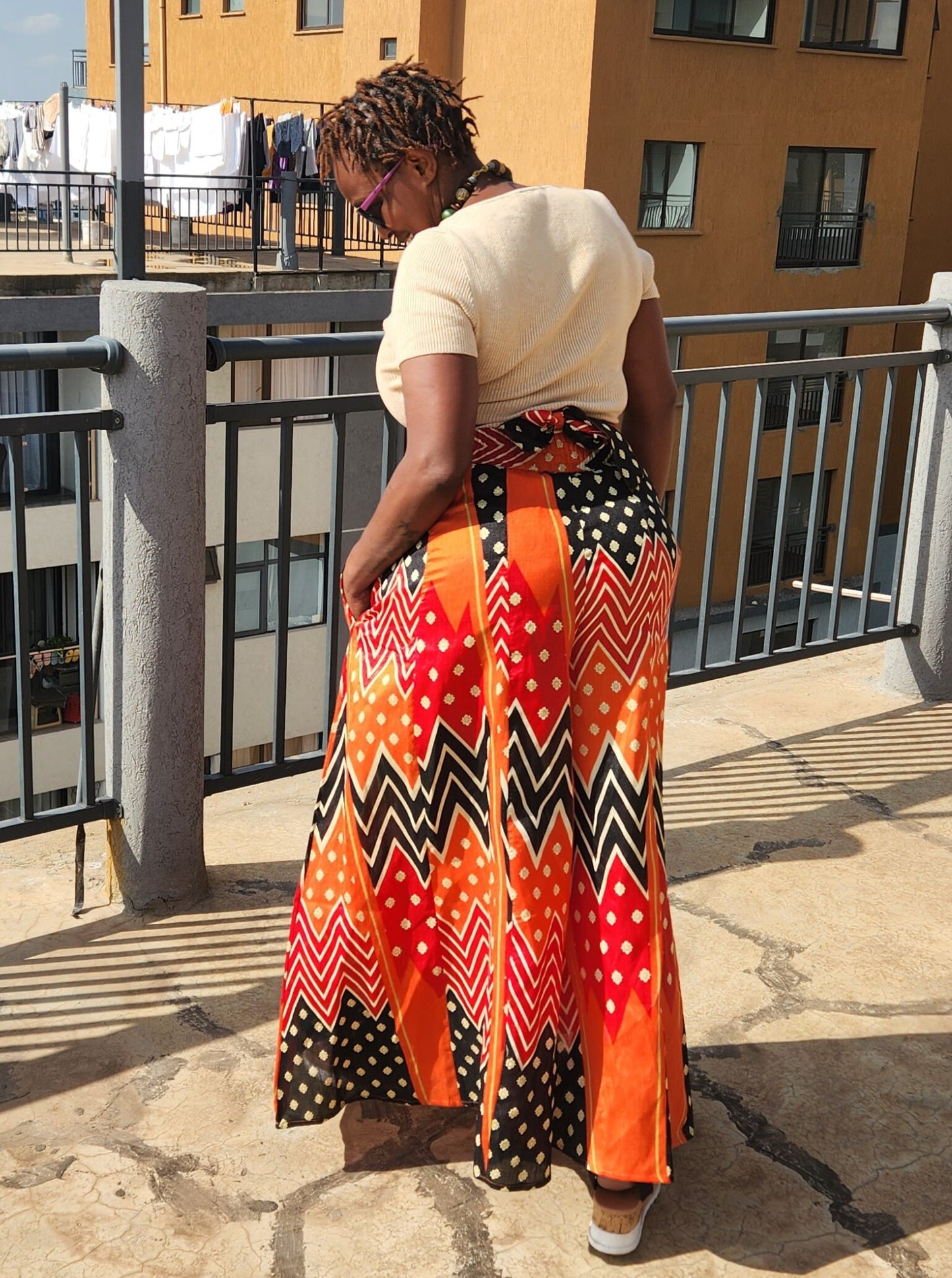 Silk Palazzo Maxi/Orange Full flaired with two pockes. One size fits upto L.