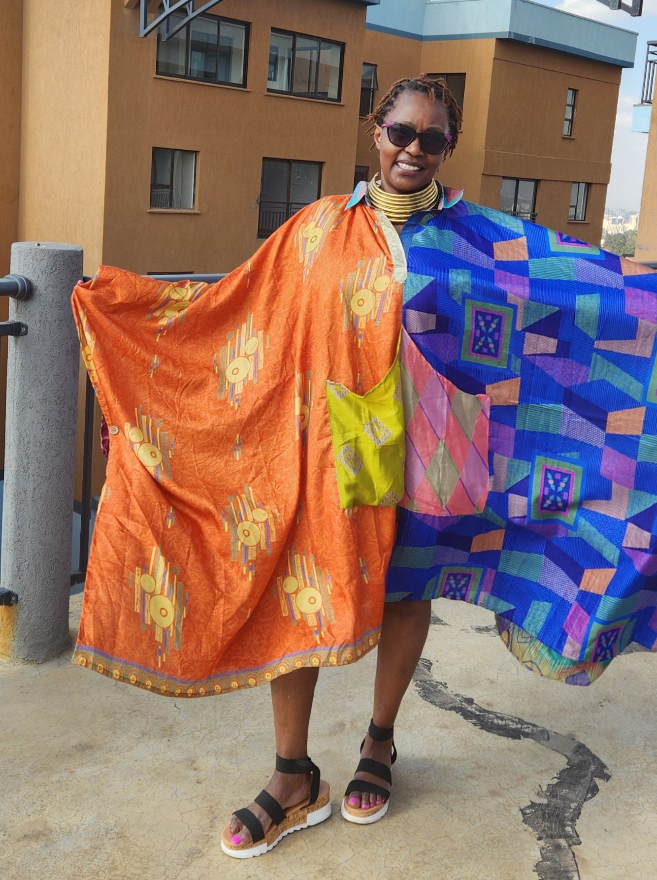 Oversize Silky Shirtdress Multicolor/Silky Kaftan One Size Fits All.