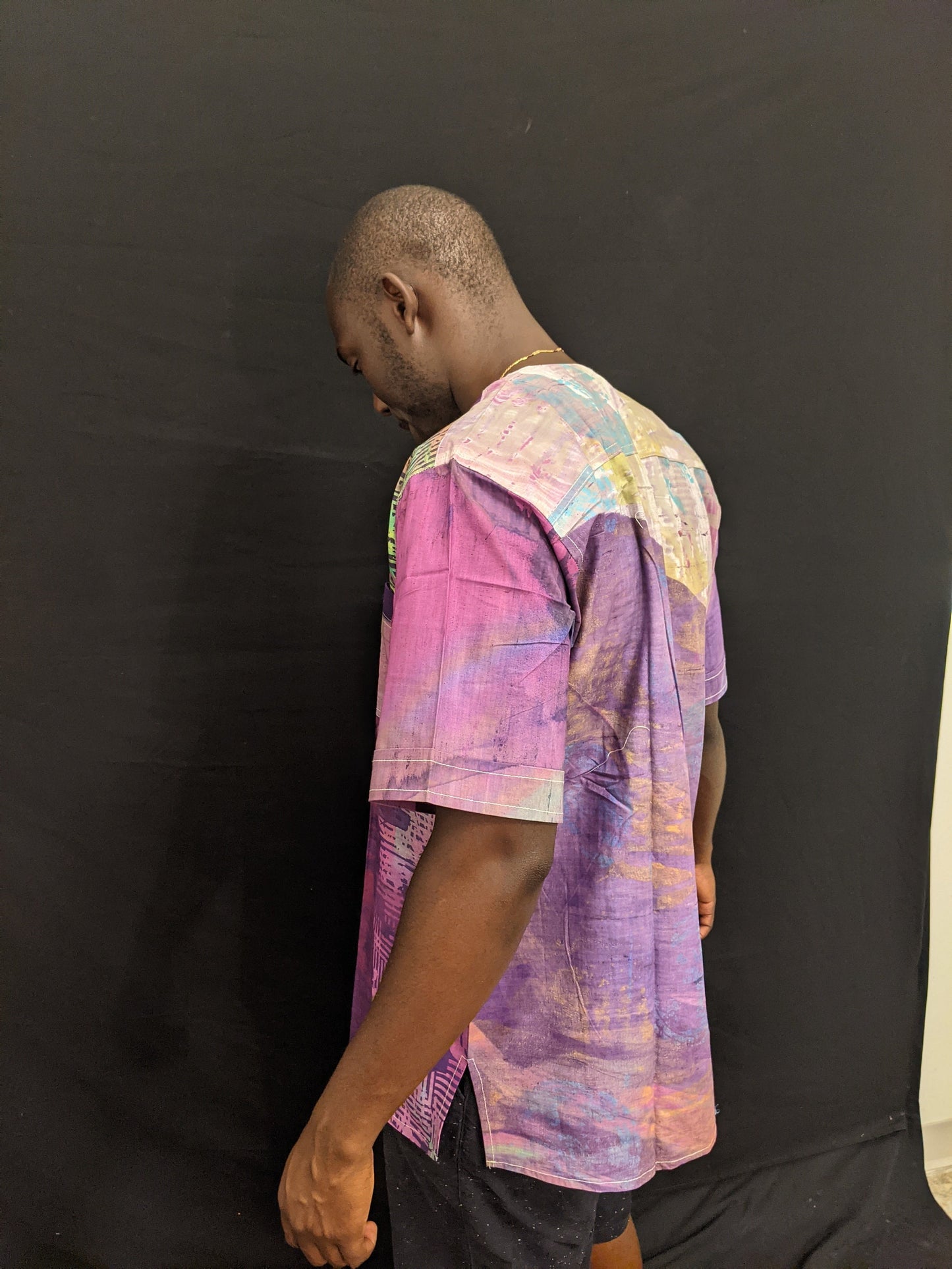 Dashiki Splash Ankara Kitenge Shirt/African Mens Shirt size L/ Chest 48"x32".