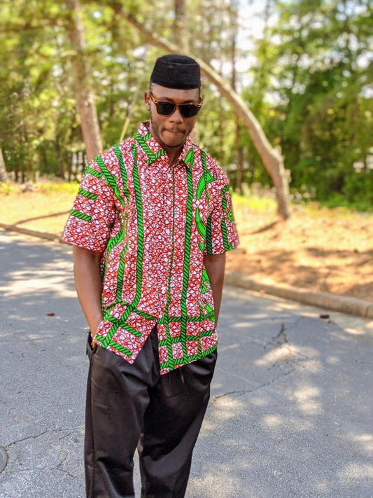 Green Elephant African Print Shirt,/Big & Tall Men size M/L Chest 48"x33".