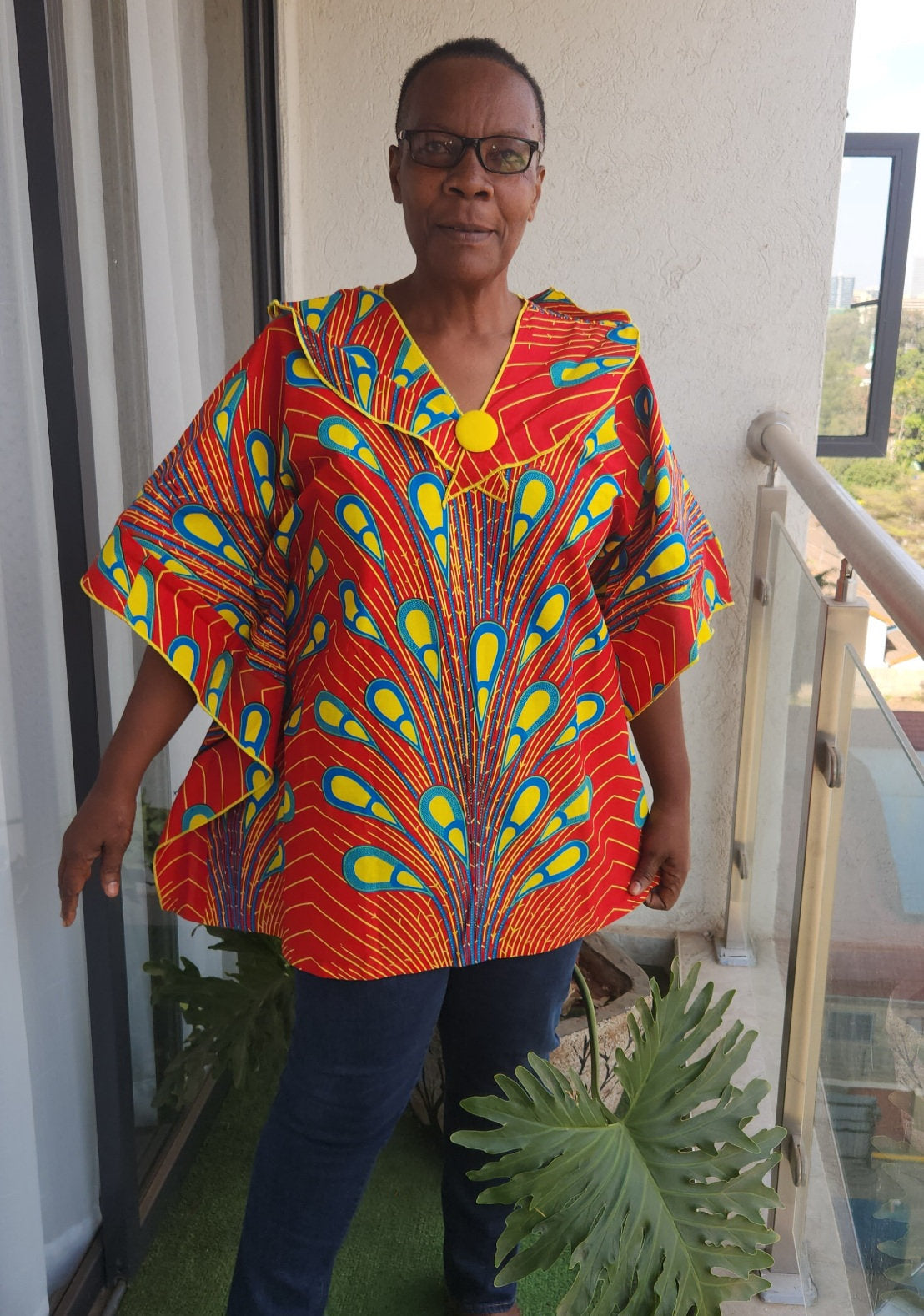 Plus Size African Tops for Hippie Blessed Women/Bohemian Kaftan Split Neck Tunic/Relaxed Fit/Loose Kimono Oversized/2XL/3XL, Length 31 inch.