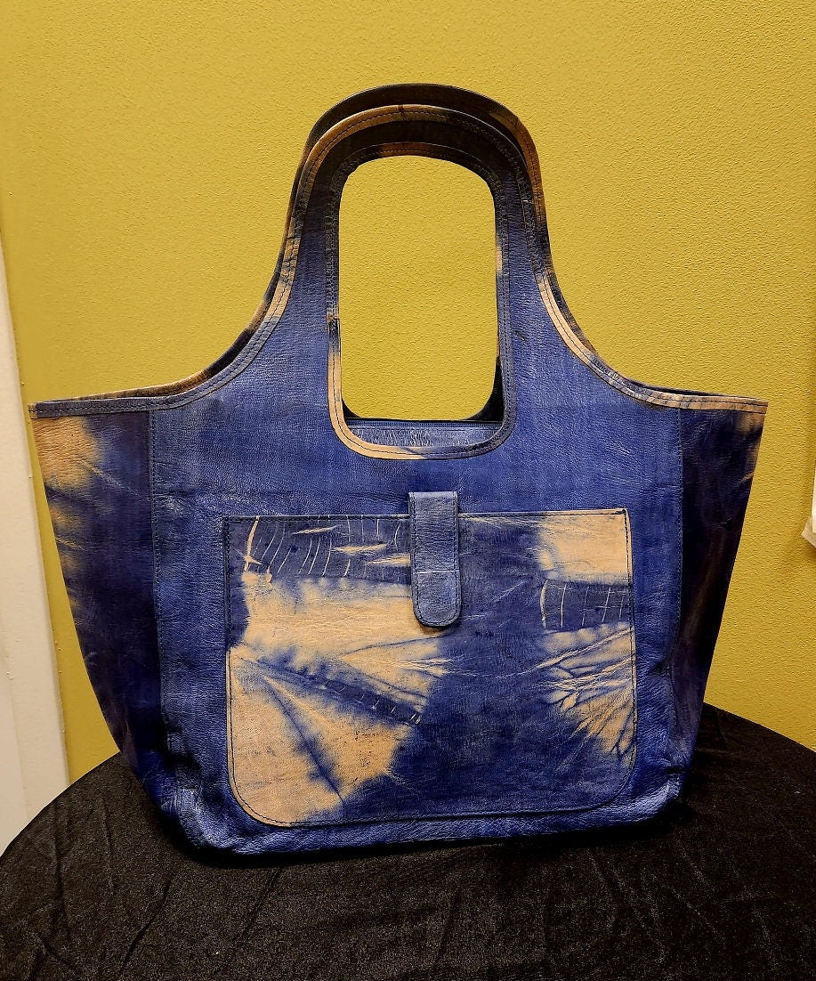 Animal Print Hobo Leather Purse/African Blue Tie Dye Leather Purse.