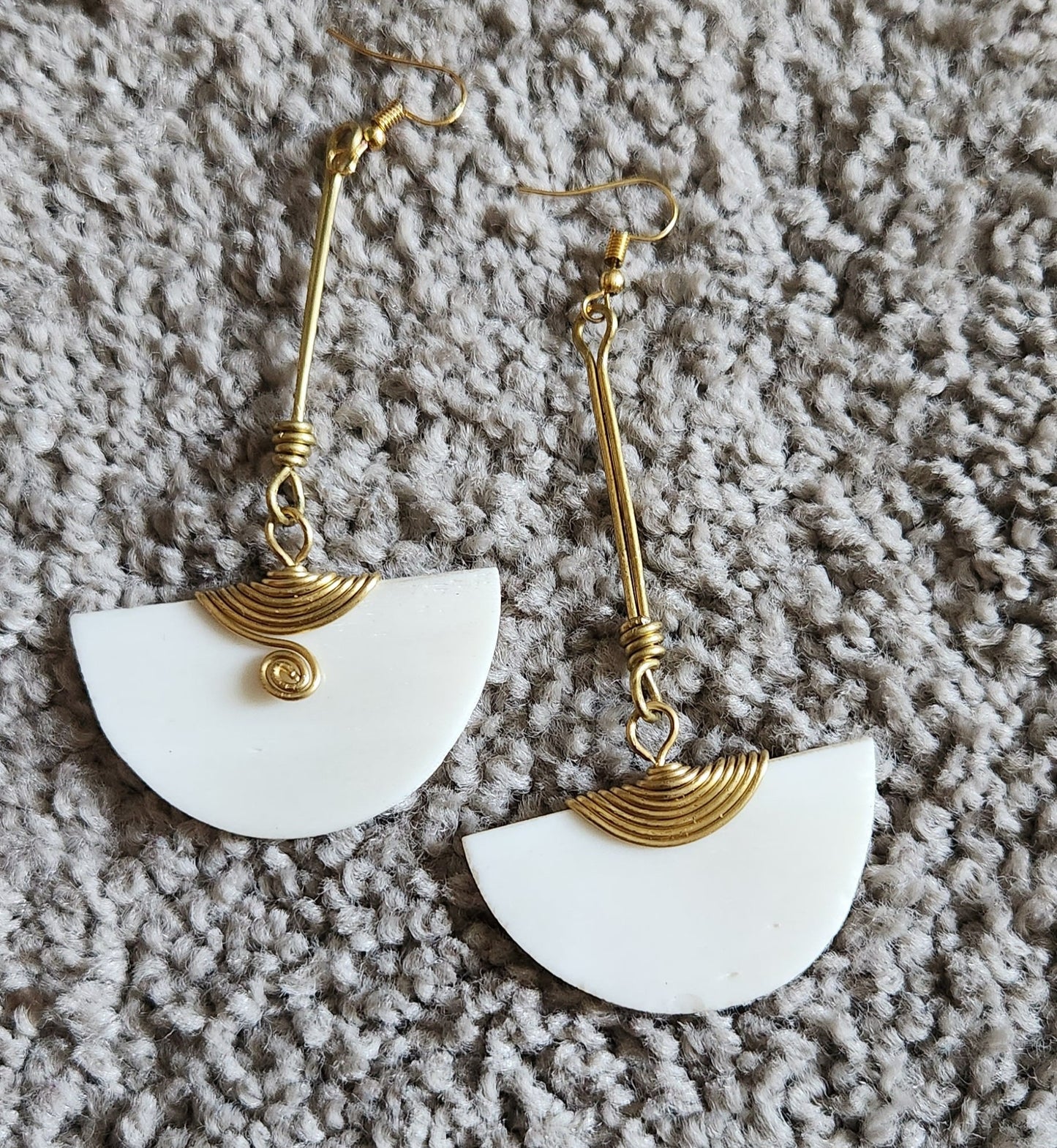 African Dangling Drop Bone Earrings, Statement Earrings, Ethnic earrings, Half Moon Boho Earrings 3.5".