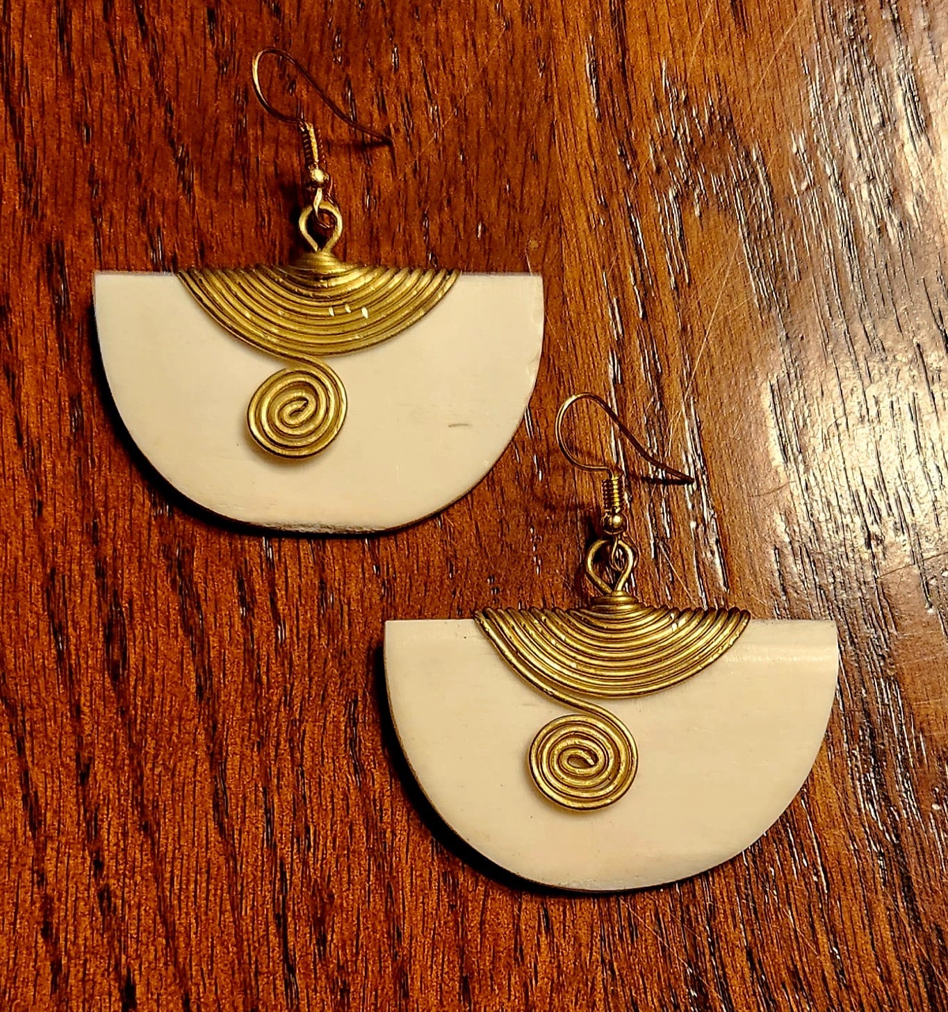 African inspired bone earrings/Hald Moon Bone Earrings/Ethnic jewelry 2"x1.5".