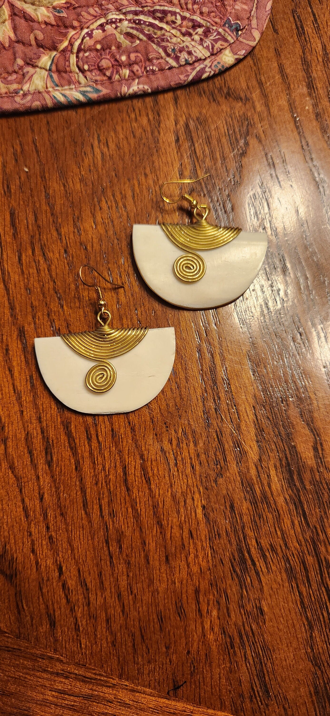 African inspired bone earrings/Hald Moon Bone Earrings/Ethnic jewelry 2"x1.5".