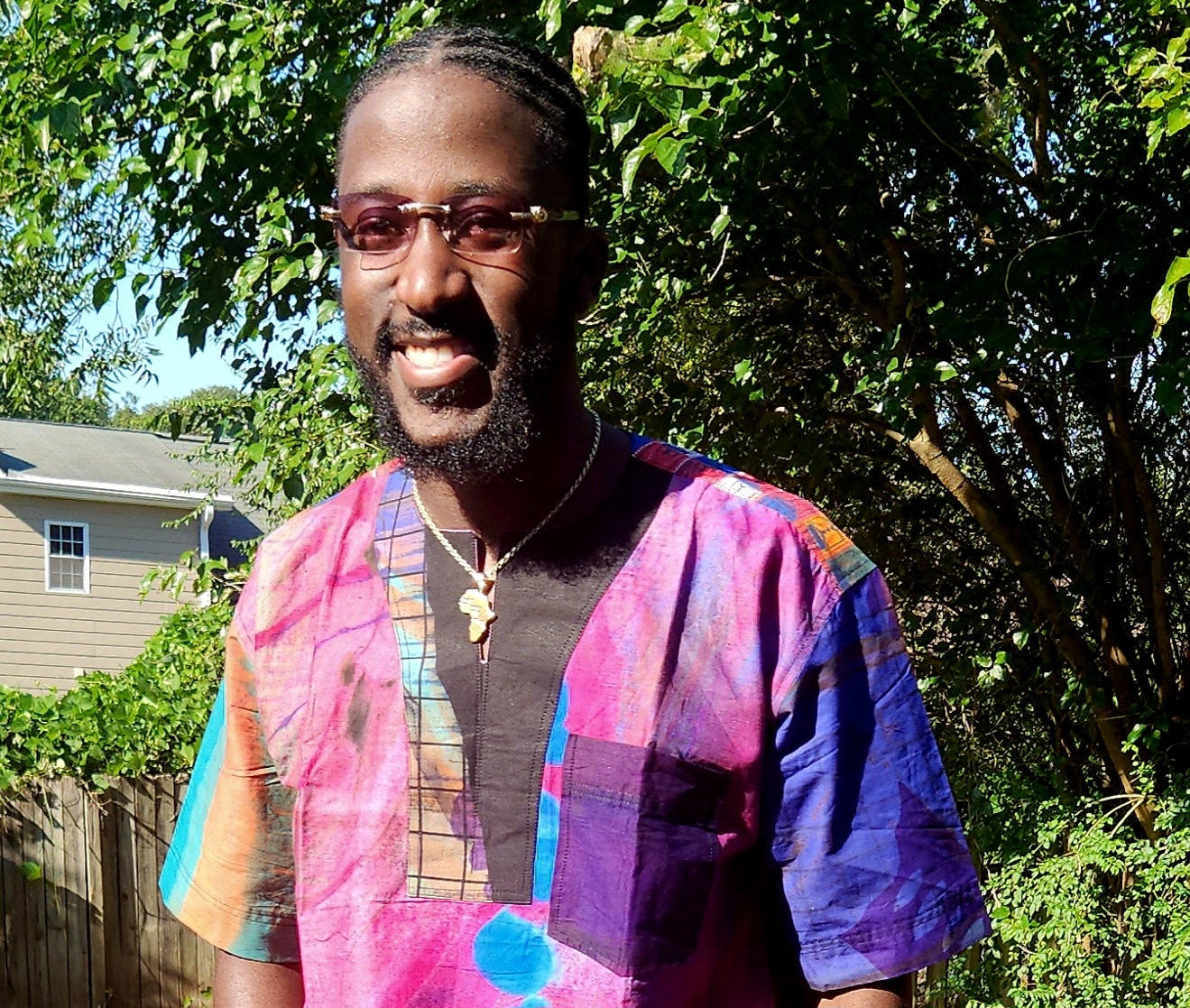 Pink Shade Splash Dashiki Shirt/African Mens Shirt size L 51".